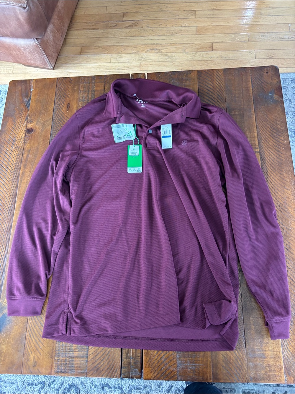 NWT Izod Golf Long Sleeve Performance Polo XL Burgundy Swing Flex UPF 50